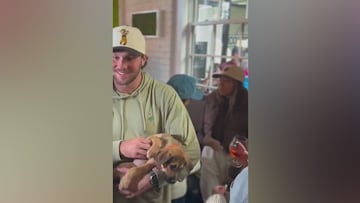 Josh Allen and Hailee Steinfeld adorably welcome a puppy at Khalil Shakir’s pet adoption event