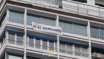La pancarta con la que un vecino desafía a la comunidad contra el Bernabéu por los ruidos