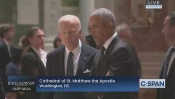 Obama’s distressed exchange with Biden at Ethel Kennedy service sparks viral speculation