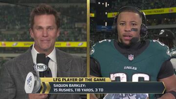 Saquon Barkley shares wholesome moment with Tom Brady after #LFG honor, fueling Super Bowl excitement!