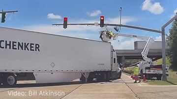 Shocking dashcam footage shows 18-wheeler striking electrical worker in mid-air!