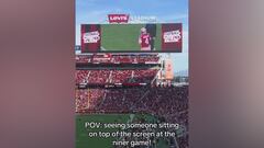 Fan takes the wildest seat ever—on top of Levi’s Stadium scoreboard!