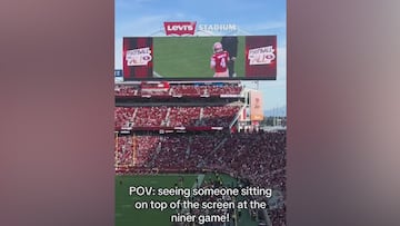Fan takes the wildest seat ever—on top of Levi’s Stadium scoreboard!
