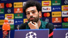 Liverpool's Mohamed Salah during a press conference as part of a media day at the AXA Training Centre in Liverpool ahead of the UEFA Champions League Final in Paris on Saturday. Picture date: Wednesday May 25, 2022. (Photo by Peter Byrne/PA Images via Getty Images)