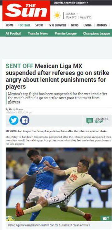 Suspenden la liga mexicana por la huelga de los árbitros, por los indulgentes castigos a los jugadores. 