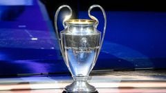This photograph taken on August 31, 2023, shows the UEFA Champions League football trophy cup during the draw for the UEFA Champions League football tournament 2023-2024 at The Grimaldi Forum in the Principality of Monaco. (Photo by NICOLAS TUCAT / AFP)