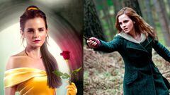Emma Watson como Bella en La Bella y la Bestia y como Hermione en Harry Potter