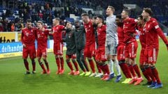 Jugadores del Bayern M&uacute;nich celebrando el triunfo sobre Hoffenheim por la fecha 18 de la Bundesliga