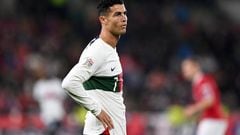 PRAGUE, CZECH REPUBLIC - SEPTEMBER 24: Cristiano Ronaldo of Portugal looks on during the UEFA Nations League League A Group 2 match between Czech Republic and Portugal at Fortuna Arena on September 24, 2022 in Prague, Czech Republic. (Photo by Thomas Eisenhuth/Getty Images)