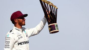 MONTREAL, QC - JUNE 11: Lewis Hamilton of Great Britain and Mercedes GP celebrates on the podium after winning the Canadian Formula One Grand Prix at Circuit Gilles Villeneuve on June 11, 2017 in Montreal, Canada.   Dan Istitene/Getty Images/AFP == FOR NEWSPAPERS, INTERNET, TELCOS &amp; TELEVISION USE ONLY ==