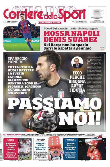 Portada del diario italiano Corriere dello Sport del día 13 de noviembre de 2017.