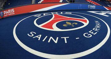This file photo taken shows the logo of the Paris Saint-Germain prior to the French L1 football match between Paris Saint-Germain (PSG) and Lille (LOSC) at the Parc des Princes stadium