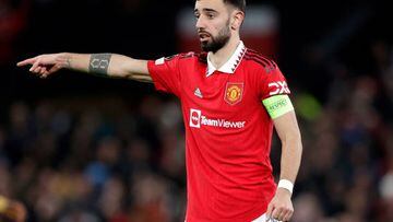 MANCHESTER, UNITED KINGDOM - FEBRUARY 23: Bruno Fernandes of Manchester United  during the UEFA Europa League   match between Manchester United v FC Barcelona at the Old Trafford on February 23, 2023 in Manchester United Kingdom (Photo by David S. Bustamante/Soccrates/Getty Images)