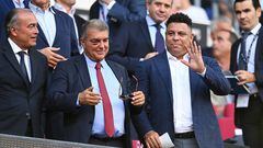 A black-eyed Laporta appears in the Barcelona directors box
