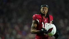 GLENDALE, AZ - DECEMBER 12: DeAndre Hopkins #10 of the Arizona Cardinals gets set against the New England Patriots at State Farm Stadium on December 12, 2022 in Glendale, Arizona. (Photo by Cooper Neill/Getty Images)