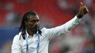 MOSCOW, RUSSIA - JUNE 19:  Aliou Cisse, Head coach of Senegal celebrates after the 2018 FIFA World Cup Russia group H match between Poland and Senegal at Spartak Stadium on June 19, 2018 in Moscow, Russia.  (Photo by Kevin C. Cox/Getty Images)