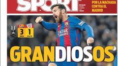 Portada del Diario Sport del d&iacute;a 12 de enero de 2017.