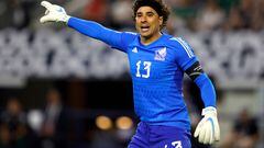 ARLINGTON, TEXAS - JULY 8: Guillermo Ochoa #13 of Mexico calls for the ball against Costa Rica during the first half of a 2023 Concacaf Gold Cup Quarterfinals match at AT&T Stadium on July 8, 2023 in Arlington, Texas.   Ron Jenkins/Getty Images/AFP (Photo by Ron Jenkins / GETTY IMAGES NORTH AMERICA / Getty Images via AFP)