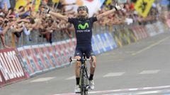 Giovanni Visconti celebra su victoria en Vicenza en el Giro de Italia 2013.