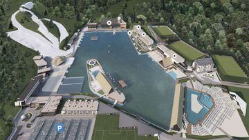 Las pistas de esqu&iacute;, las piscinas, la isla, los campos de f&uacute;tbol, los hoteles, el parking, el anfiteatro y todos las facilidades del Emily Resort, un moderno complejo multiusos que se ha inaugurado en Lviv (Ucrania) en agosto del 2022. 