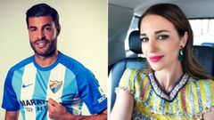 Im&aacute;genes del futbolista Miguel Torres con la camiseta del M&aacute;laga CF y de la actriz Paula Echevarr&iacute;a posando en un coche.