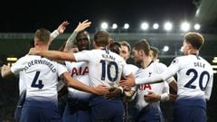 Jugadores del Tottenham Hotspur celebrando uno de los goles en el triunfo sobre Everton por Premier League