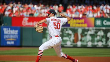 ST. LOUIS, MO - OCTOBER 02: Starter Adam Wainwright #50 of the St. Louis Cardinals delivers a pitch during the first inning against the Pittsburgh Pirates at Busch Stadium on October 2, 2022 in St. Louis, Missouri.   Scott Kane/Getty Images/AFP