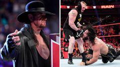 Undertaker y Brock Lesnar atacando a Seth Rollins