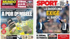 Portadas de los diarios Sport y Mundo Deportivo del d&iacute;a 5 de junio de 2017.