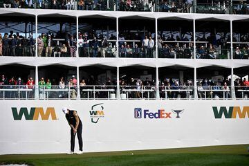 Thomas Detry of Belgium putts on the 16th green during the continuation of the weather-delayed first round of the WM Phoenix Open at TPC Scottsdale 