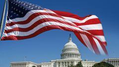 S&iacute;mbolos Nacionales de los EE.UU.: Bandera y Capitolio en Washington DC.