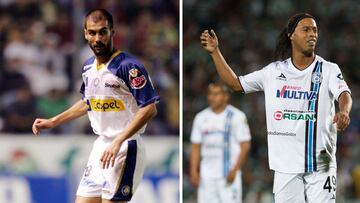 Ronaldino (der) y Pep Guardiola (izq) durante su paso en equipos de la Liga MX.