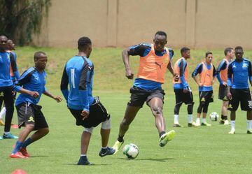 Usain Bolt during training with Mamelodi Sundowns in January.