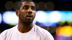 BOSTON, MA - OCTOBER 2: Kyrie Irving #11 of the Boston Celtics looks on during warm ups before the game against the Charlotte Hornets at TD Garden on October 2, 2017 in Boston, Massachusetts. NOTE TO USER: User expressly acknowledges and agrees that, by downloading and or using this Photograph, user is consenting to the terms and conditions of the Getty Images License Agreement.   Maddie Meyer/Getty Images/AFP == FOR NEWSPAPERS, INTERNET, TELCOS &amp; TELEVISION USE ONLY ==