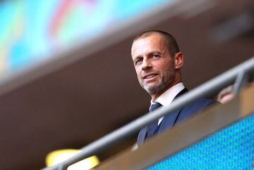 FILE PHOTO: Soccer Football - Euro 2020 - Semi Final - England v Denmark - Wembley Stadium, London, Britain - July 7, 2021 UEFA President Aleksander Ceferin in the stands before the match Pool via REUTERS/Catherine Ivill/File Photo