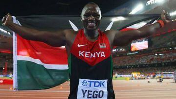 Juluis Yego after winning gold at the World Championships javelin event in Beijing.