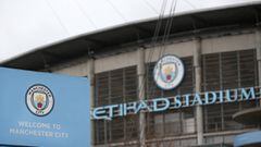MANCHESTER, ENGLAND - MARCH 14:  A general view outside the Etihad Stadium, home of Manchester City F.C, is seen as the scheduled match to be played today between Manchester City and Burnley was postponed due to Covid-19 on March 14, 2020 in Manchester, E