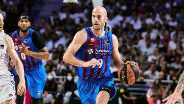 MADRID, SPAIN - JUNE 17: Nick Calathes of FC Barcelona in action during the Liga Endesa match between Real Madrid and FC Barcelona at Wizink Center on June 17, 2022 in Madrid, Spain. (Photo by Sonia Canada/Getty Images)