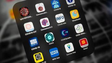 LONDON, UNITED KINGDOM - MARCH 26: A selection of mobile apps relating to the COVID-19 coronavirus pandemic are seen on a tablet screen on March 26, 2020 in London, England. The Coronavirus (COVID-19) pandemic has spread to many countries across the world