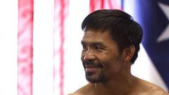 LOS ANGELES, CALIFORNIA - AUGUST 04: Manny Pacquiao poses for media at Wild Card Boxing Club on August 04, 2021 in Los Angeles, California ahead of his fight against Errol Spence Jr. on Aug. 21 at T-Mobile Arena in Las Vegas.   Michael Owens/Getty Images/