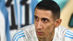 LUSAIL CITY, QATAR - DECEMBER 13:   Angel Di Maria of Argentina looks on prior to the FIFA World Cup Qatar 2022 semi final match between Argentina and Croatia at Lusail Stadium on December 13, 2022 in Lusail City, Qatar. (Photo by Chris Brunskill/Fantasista/Getty Images)