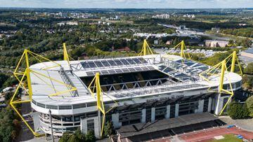 DORTMUND, GERMANY - SEPTEMBER 25: (EDITORS NOTE: This photograph was taken using a drone.) An aerial view of the Signal Iduna Park on September 25, 2022 in Dortmund, Germany. The then so called BVB Stadion Dortmund is one of the venues of the UEFA EURO 2024. (Photo by Lars Baron/Getty Images)