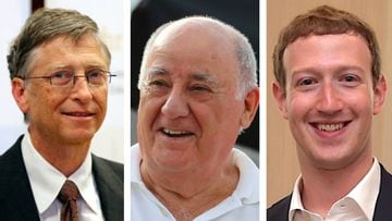Bill Gates, Amancio Ortega y Mark Zuckerberg (Wikipedia)