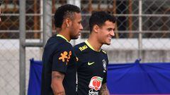 Neymar y Phillipe Coutinho, con la selecci&oacute;n de Brasil.