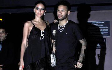 Neymar and girlfriend Bruna Marquezine arrive at a nightclub to attend his sister's birthday party in São Paulo yesterday.