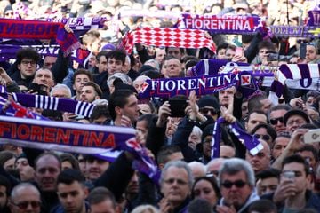 Soccer Football - Davide Astori Funeral - Santa Croce, Florence, Italy - March 8, 2018   People outside the church with Fiorentina scarves   REUTERS/Alessandro Bianchi