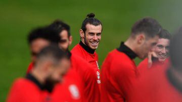 CARDIFF, WALES - MARCH 21:  Wales player Gareth Bale during a Wales Open Training session ahead of their World Cup Qualifier against the Republic of Ireland at the Vale Hotel on March 21, 2017 in Cardiff, Wales.  (Photo by Stu Forster/Getty Images)