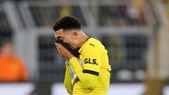 Dortmund (Germany), 25/02/2024.- Dortmund's Jadon Sancho reacts during the German Bundesliga soccer match between Borussia Dortmund and TSG 1899 Hoffenheim in Dortmund, Germany, 25 February 2024. (Alemania, Rusia) EFE/EPA/FRIEDEMANN VOGEL CONDITIONS - ATTENTION: The DFL regulations prohibit any use of photographs as image sequences and/or quasi-video.
