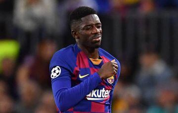 Barcelona's Ousmane Dembele reacts during the UEFA Champions League Group F soceer match between FC Barcelona and Borussia Dortmund