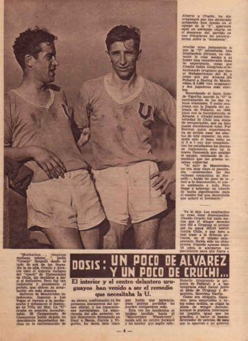 Cruche (derecha) se coronó bigoleador del fútbol nacional en 1946.